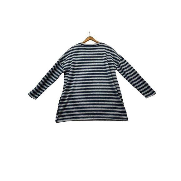 Simply Southern Womens L Sweater Top Gray Blue Striped Button Fleece Sweater - Picture 2 of 9